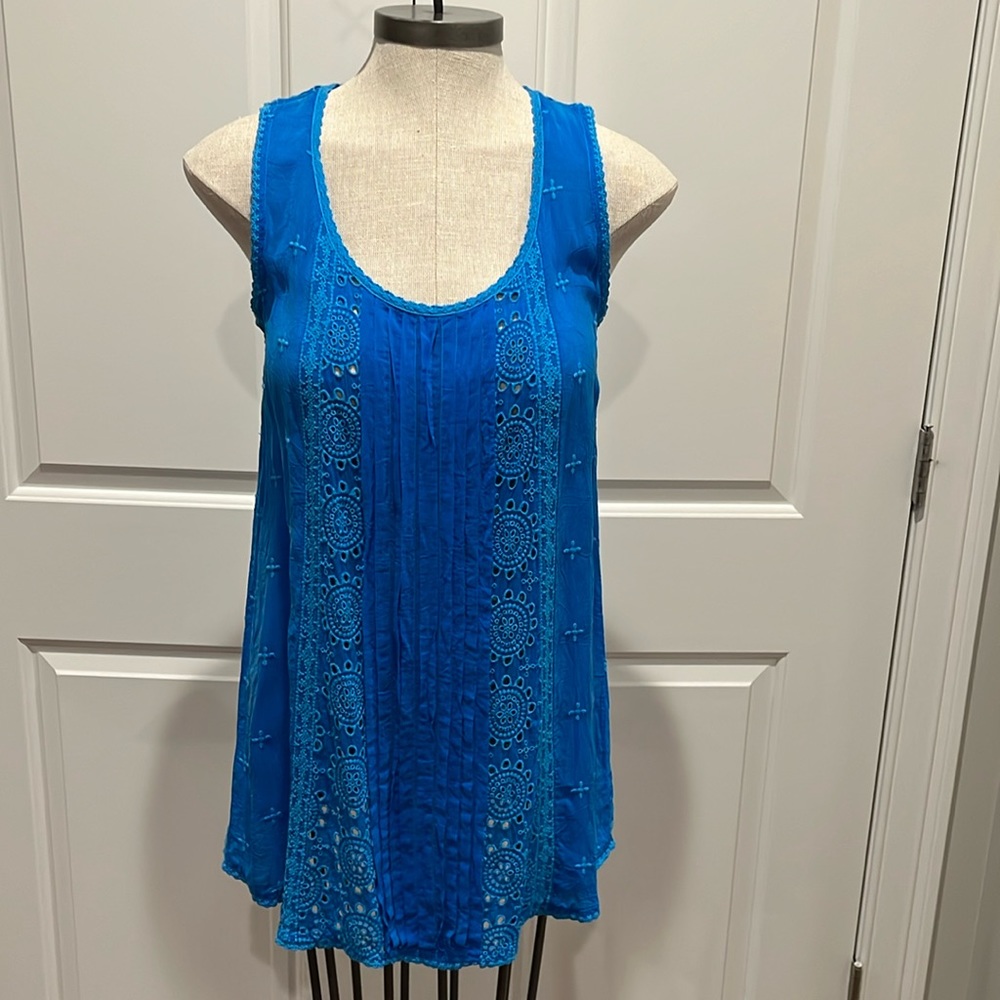 Johnny Was blue embroidered tunic sz SM